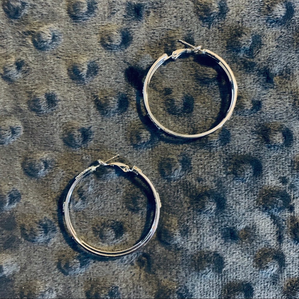 Silver Hoop Earrings w/Stone Embelleshments